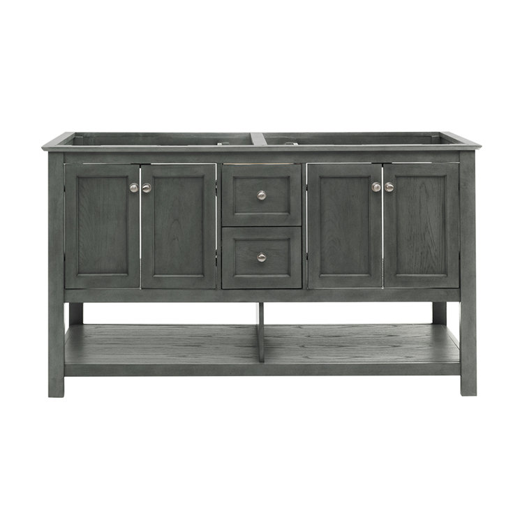 Gray Wood 60" Double Sink Freestanding Bathroom Vanity Base