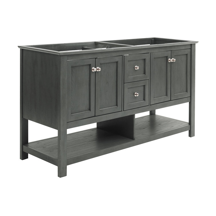 Gray Wood 60" Double Sink Freestanding Bathroom Vanity Base
