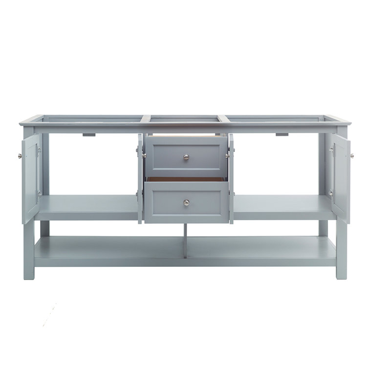 Manchester 72" Gray Solid Wood Freestanding Double Sink Vanity Base