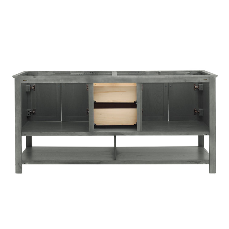 Gray Solid Wood and MDF Freestanding Double Sink Bathroom Vanity