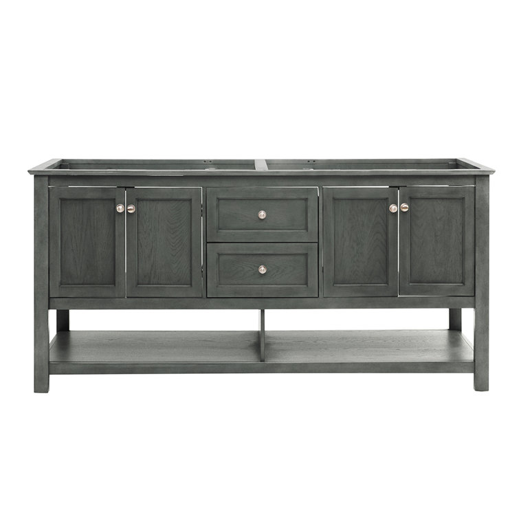 Gray Solid Wood and MDF Freestanding Double Sink Bathroom Vanity