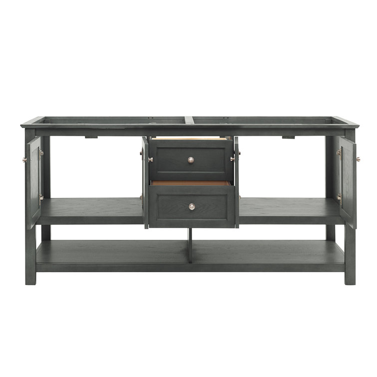 Gray Solid Wood and MDF Freestanding Double Sink Bathroom Vanity