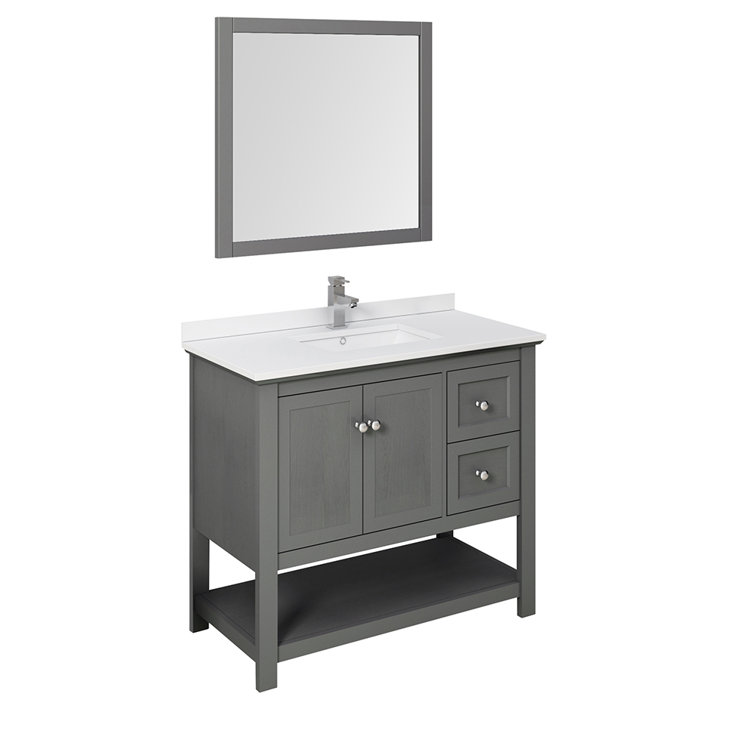 Gray 42" Solid Wood Bathroom Vanity Set with Mirror