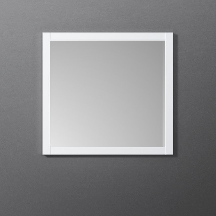 White Wood Square Framed Bathroom Vanity Mirror