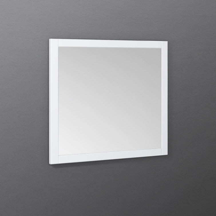 White Wood Square Framed Bathroom Vanity Mirror