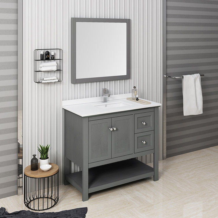 Gray 42" Solid Wood Bathroom Vanity Set with Mirror