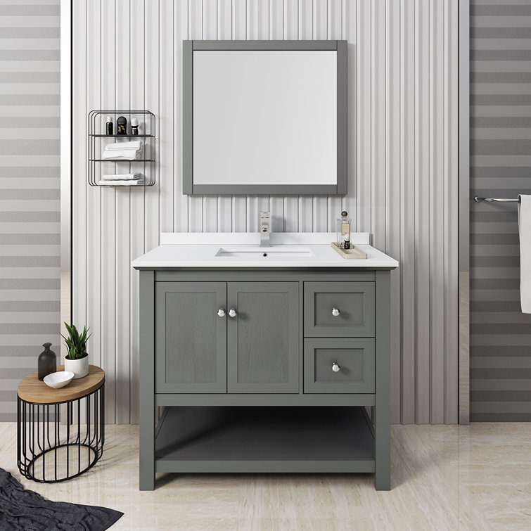 Gray 42" Solid Wood Bathroom Vanity Set with Mirror