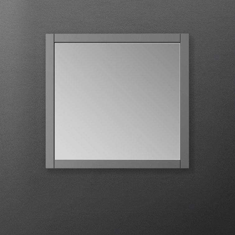 Elegant 30" Square Gray Wood Framed Bathroom Vanity Mirror