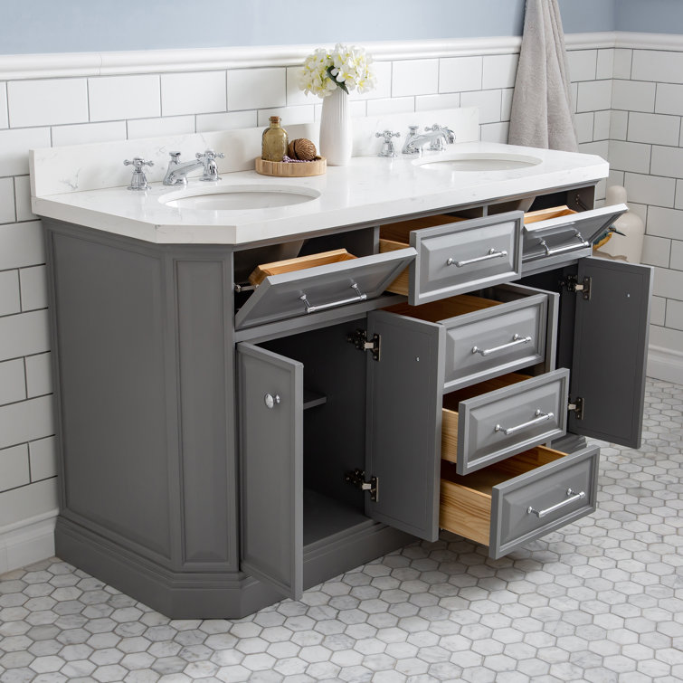 Palace 60'' Cashmere Gray Double Bathroom Vanity with Quartz Top