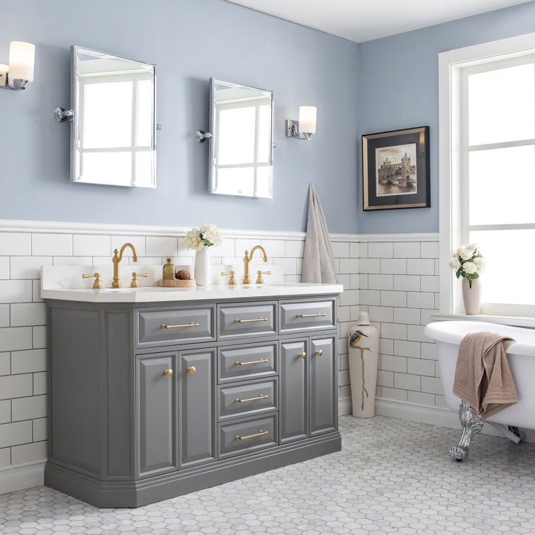 Palace 60'' Cashmere Gray Double Bathroom Vanity with Quartz Top