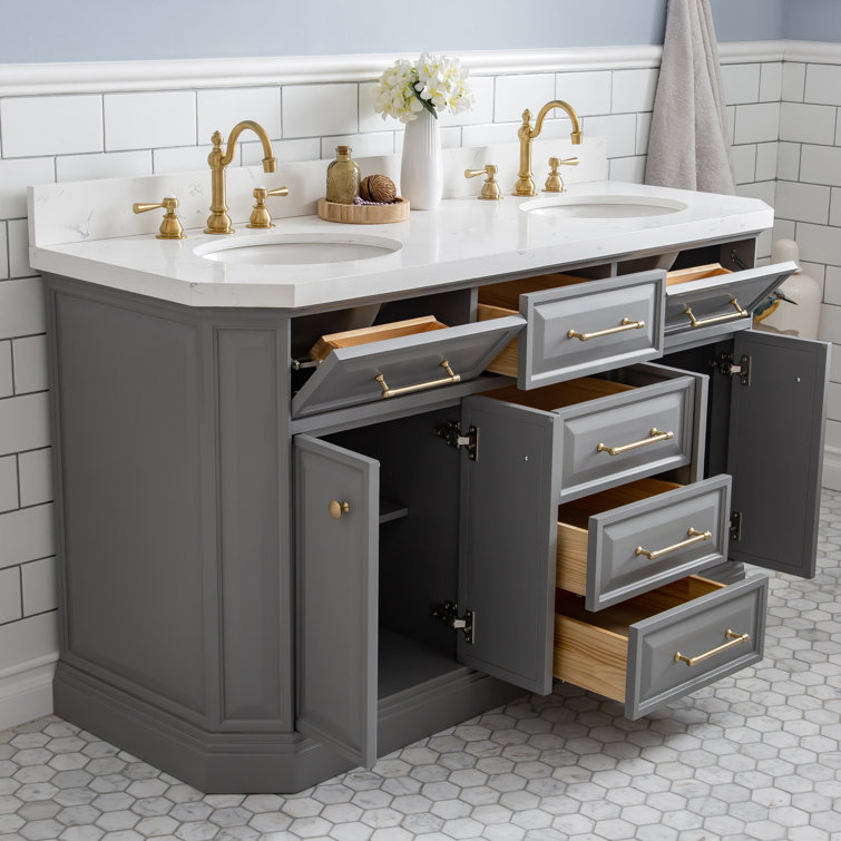 Palace 60'' Cashmere Gray Double Bathroom Vanity with Quartz Top