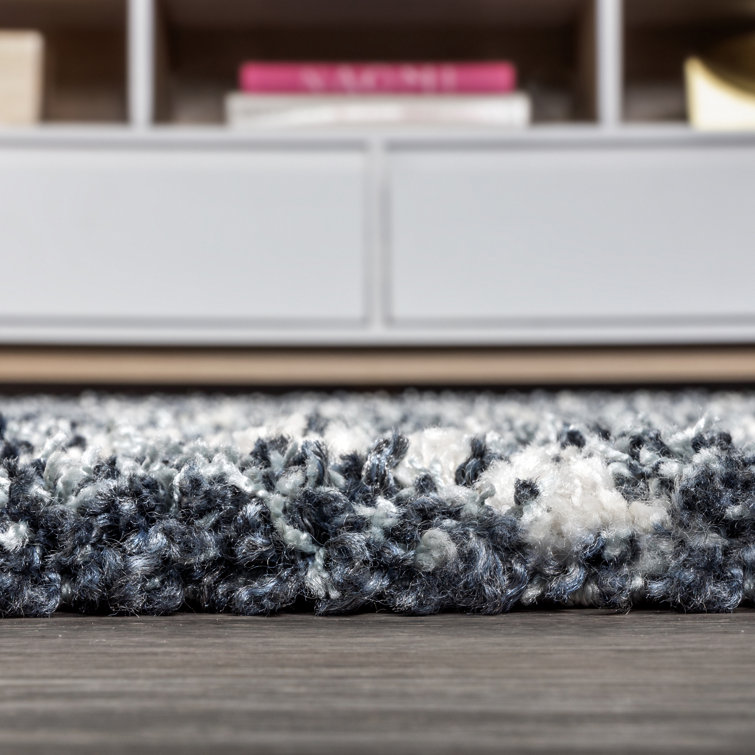 Denim Blue Geometric Shag Area Rug with Tassels