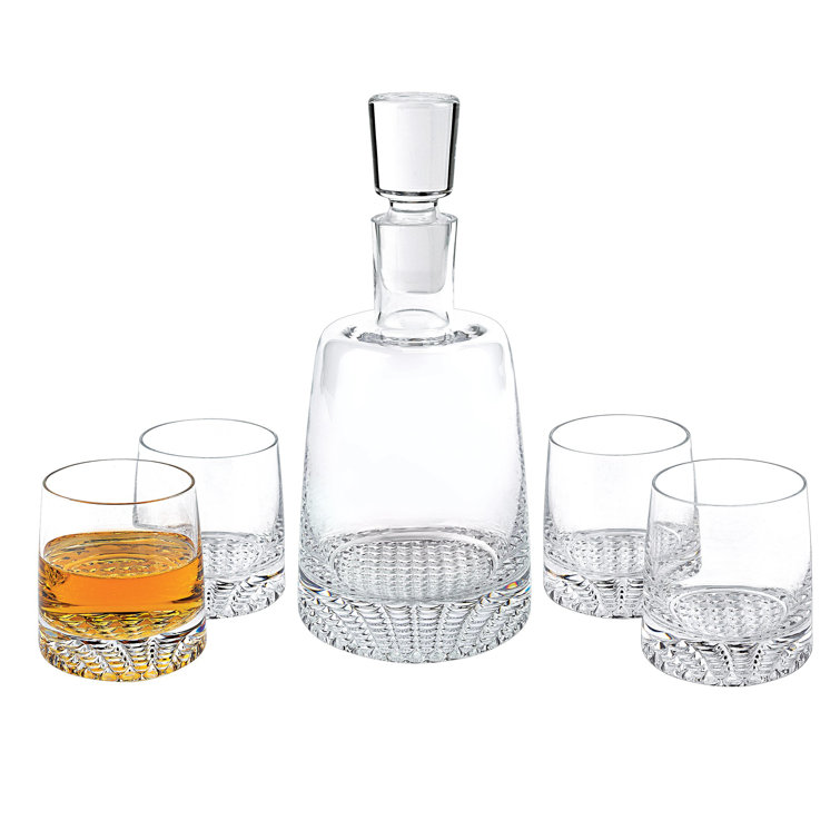 Clear Crystal 5-Piece Whiskey Decanter Set with Glasses