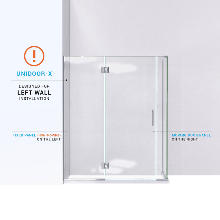 Unidoor-X 60" x 72" Frameless Hinged Shower Enclosure with Clear Glass and Black Hardware