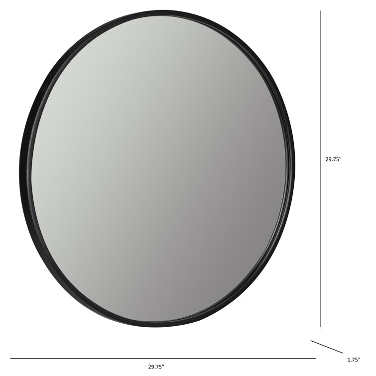 Luna 30" Round Black Matte Wood Wall Mirror