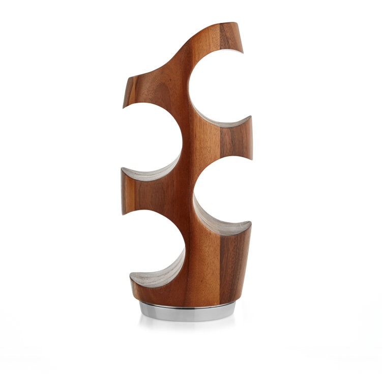 Elegant Medium Wood and Alloy 4-Bottle Wine Rack