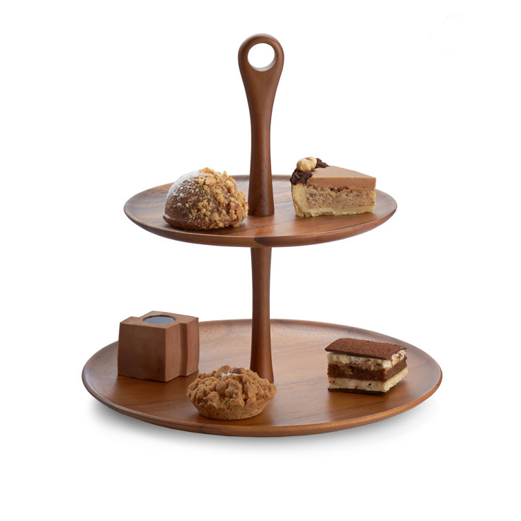 Acacia Wood Two-Tier Dessert Stand, 12.5"