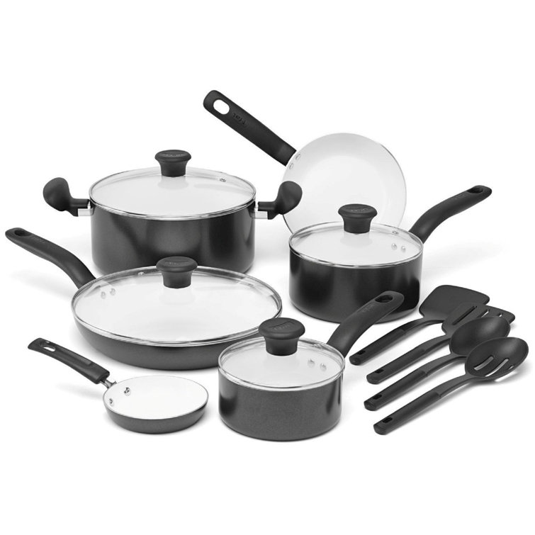 T-fal 14-Piece Black Aluminum Nonstick Cookware Set