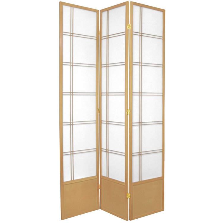 Natural Spruce Wood and Rice Paper Shoji Room Divider