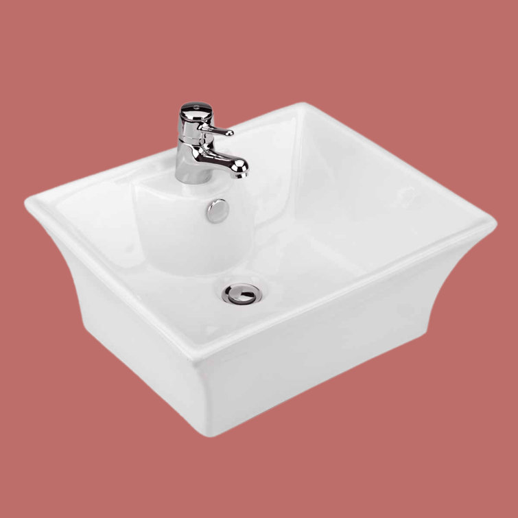 Gloss White Ceramic Square Vessel Bathroom Sink with Overflow