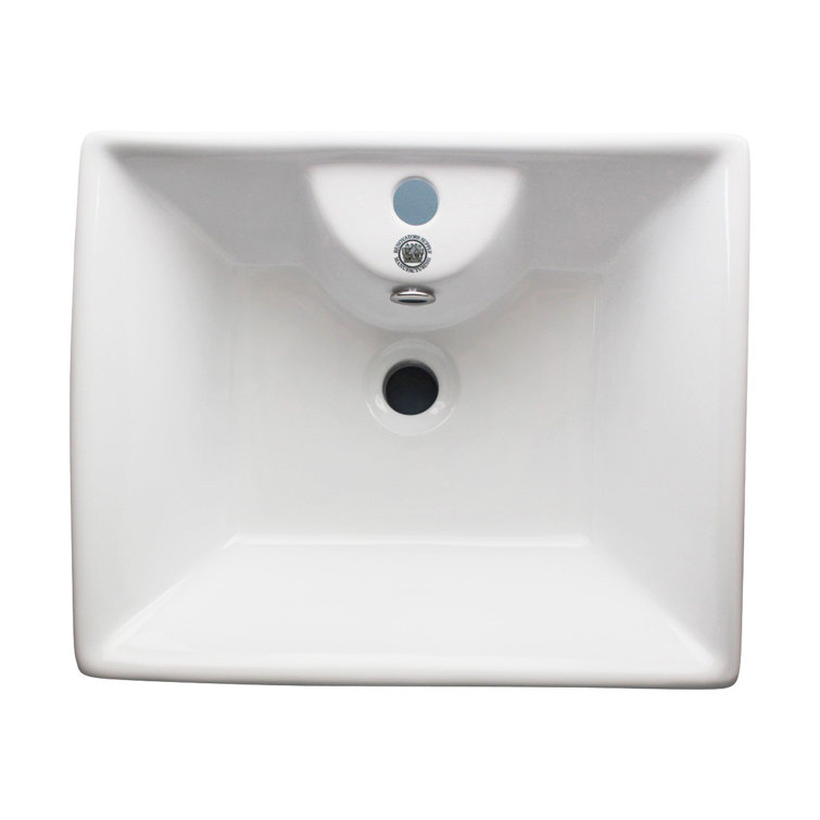 Gloss White Ceramic Square Vessel Bathroom Sink with Overflow