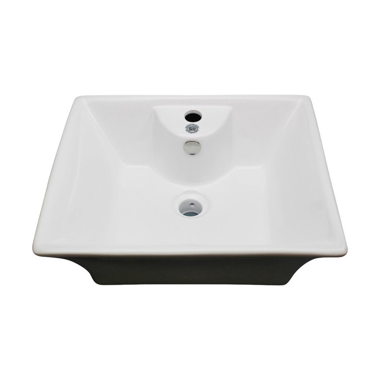 Gloss White Ceramic Square Vessel Bathroom Sink with Overflow