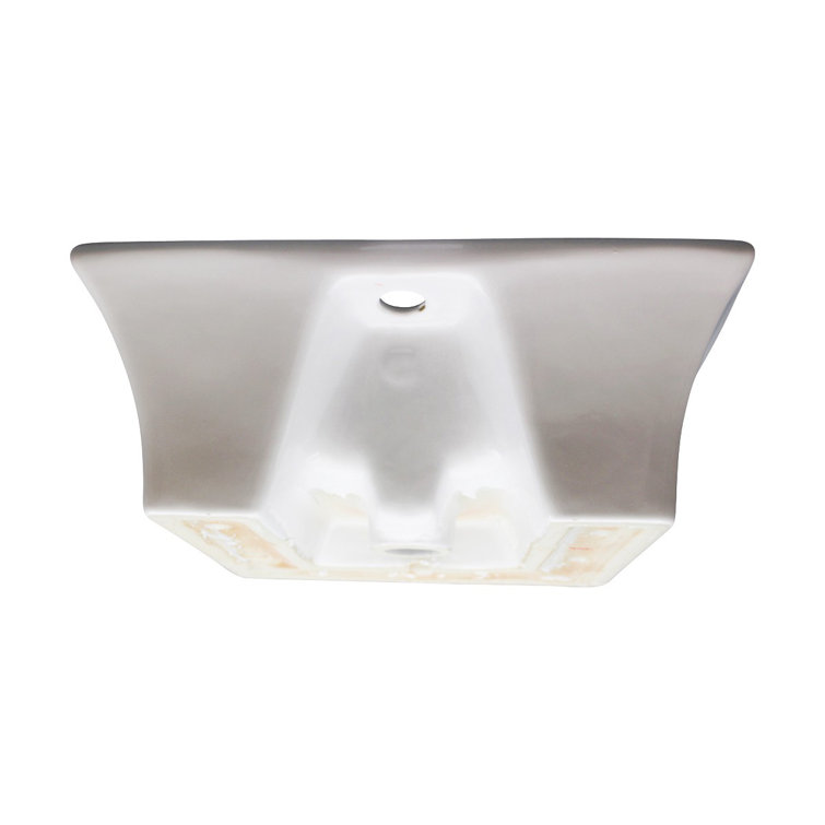 Gloss White Ceramic Square Vessel Bathroom Sink with Overflow