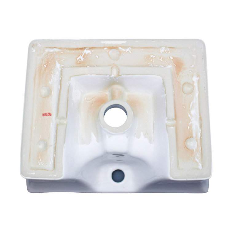 Gloss White Ceramic Square Vessel Bathroom Sink with Overflow
