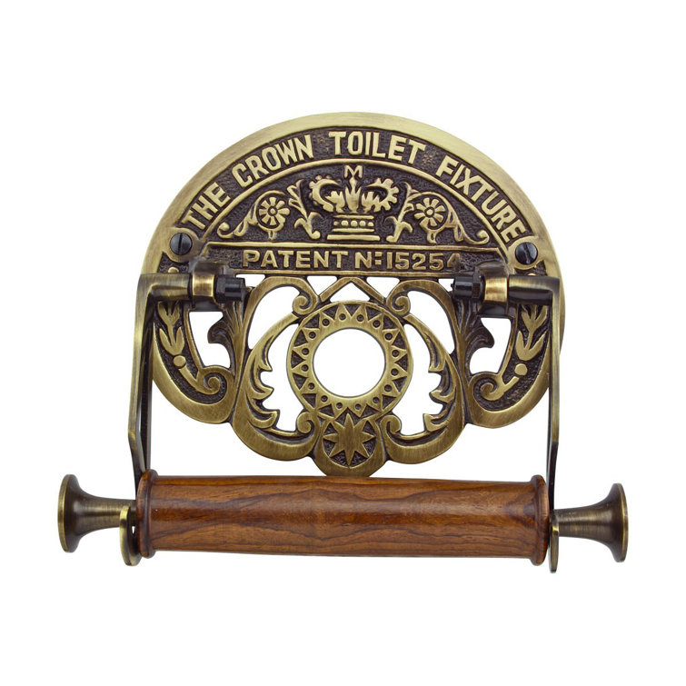 Antique Brass and Wood Victorian Style Toilet Paper Holder