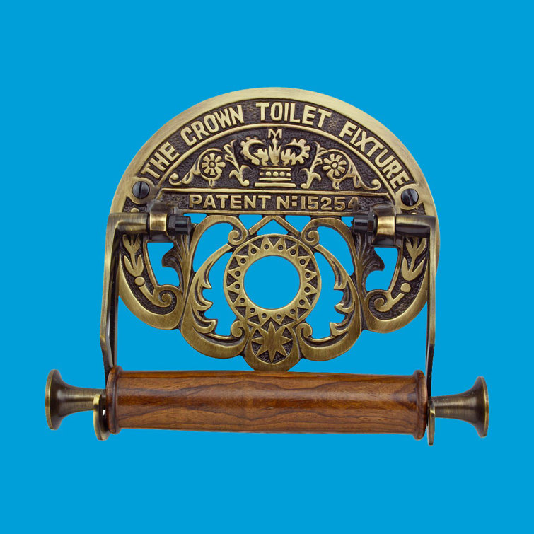 Antique Brass and Wood Victorian Style Toilet Paper Holder