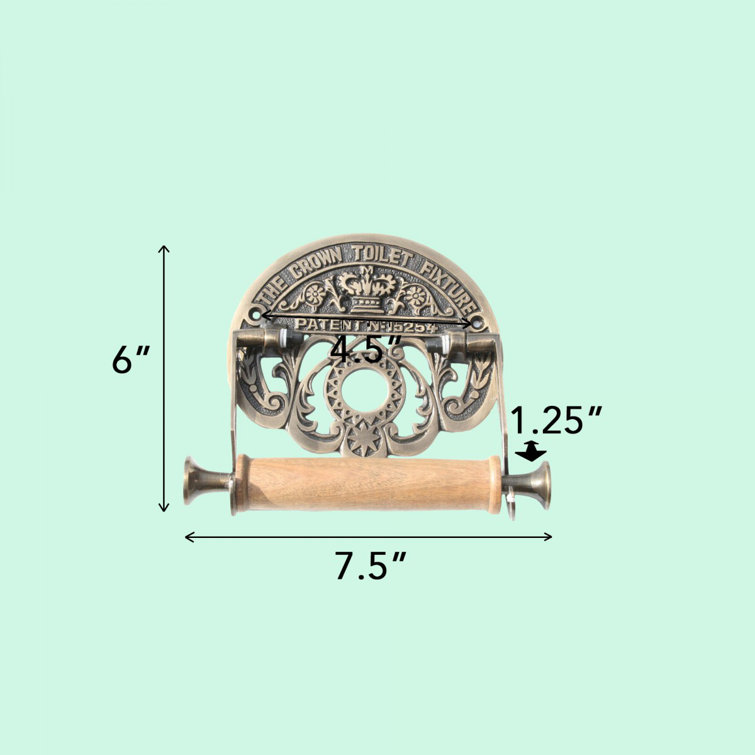 Antique Brass and Wood Victorian Style Toilet Paper Holder