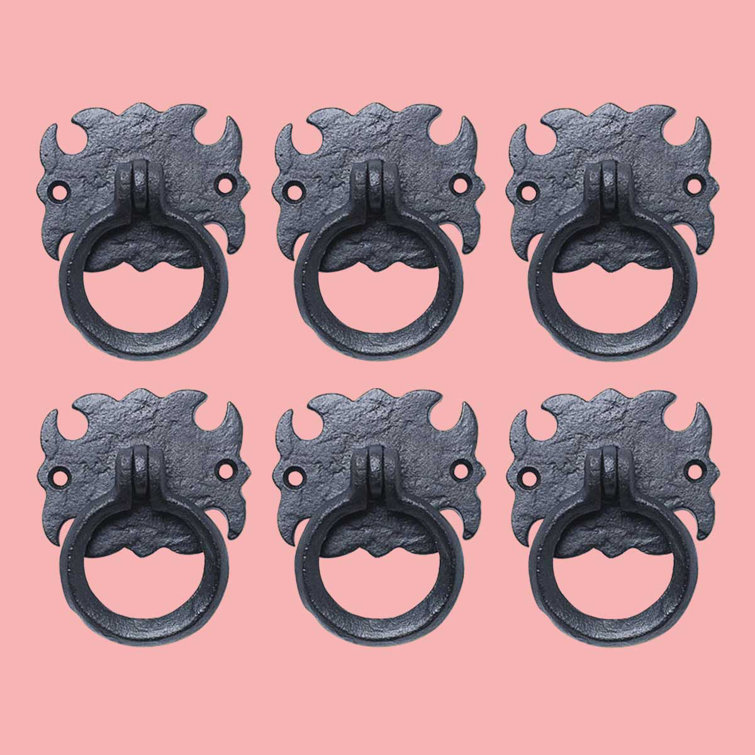 Antique Black Iron Drop Bail Ring Pulls with Mounting Hardware