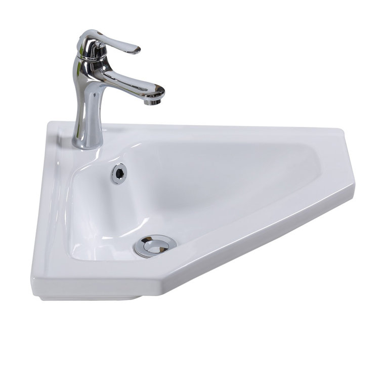 Alexander II White Ceramic Corner Wall-Mount Bathroom Sink with Overflow