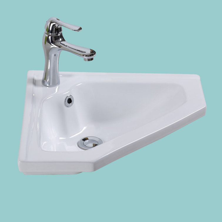 Alexander II White Ceramic Corner Wall-Mount Bathroom Sink with Overflow