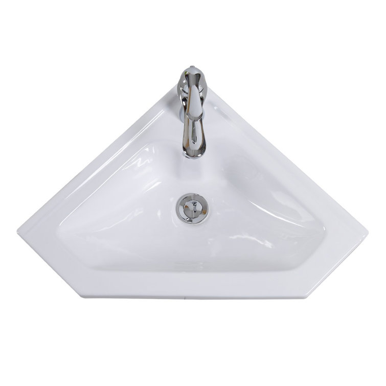 Alexander II White Ceramic Corner Wall-Mount Bathroom Sink with Overflow
