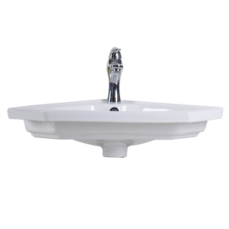 Alexander II White Ceramic Corner Wall-Mount Bathroom Sink with Overflow