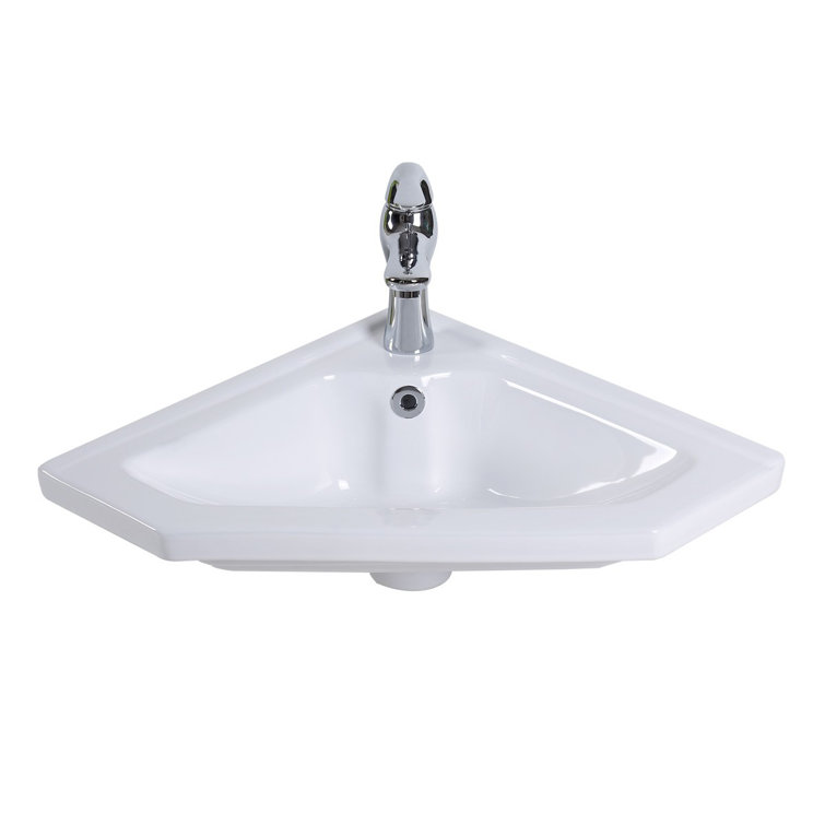 Alexander II White Ceramic Corner Wall-Mount Bathroom Sink with Overflow