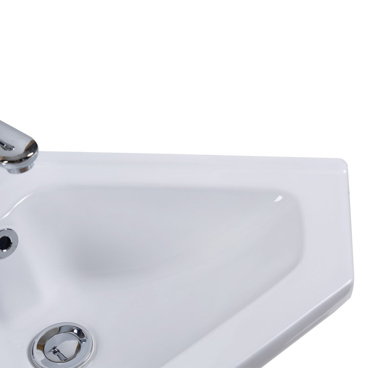 Alexander II White Ceramic Corner Wall-Mount Bathroom Sink with Overflow