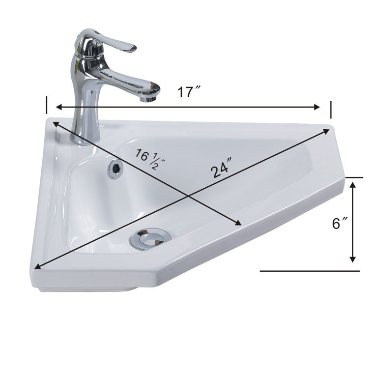 Alexander II White Ceramic Corner Wall-Mount Bathroom Sink with Overflow