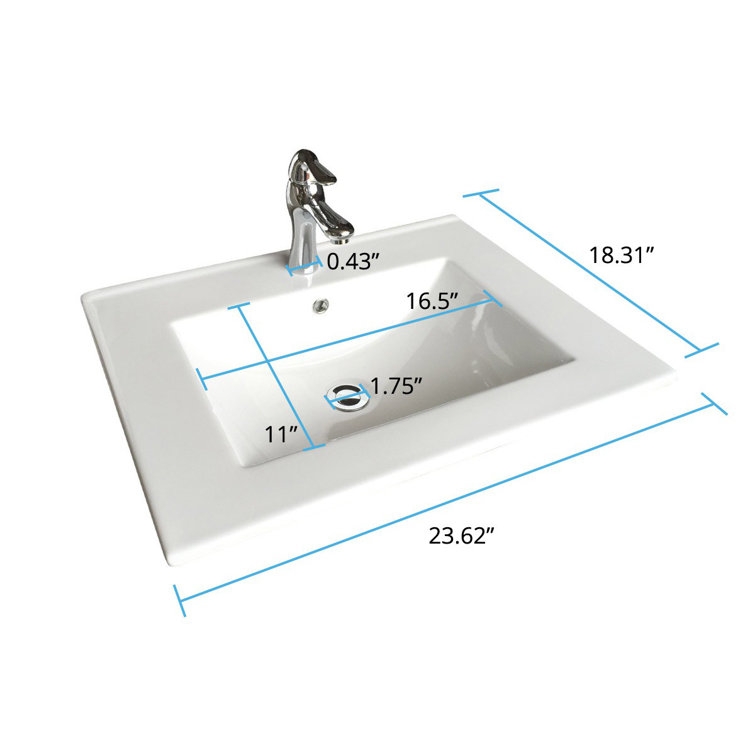 Gloss White Ceramic Rectangular Drop-In Bathroom Sink with Faucet