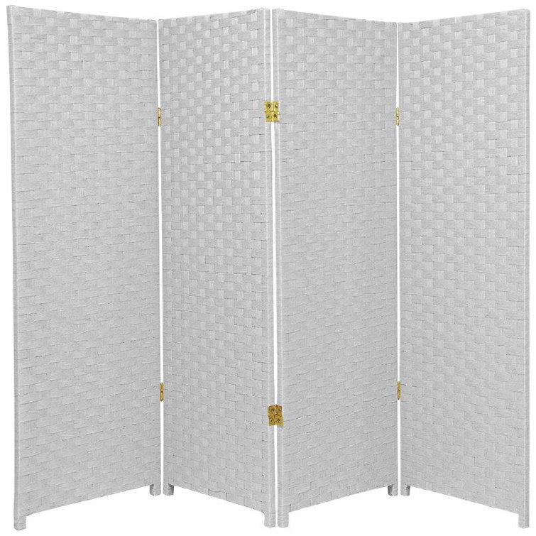 White Woven Fiber 4-Panel Folding Room Divider
