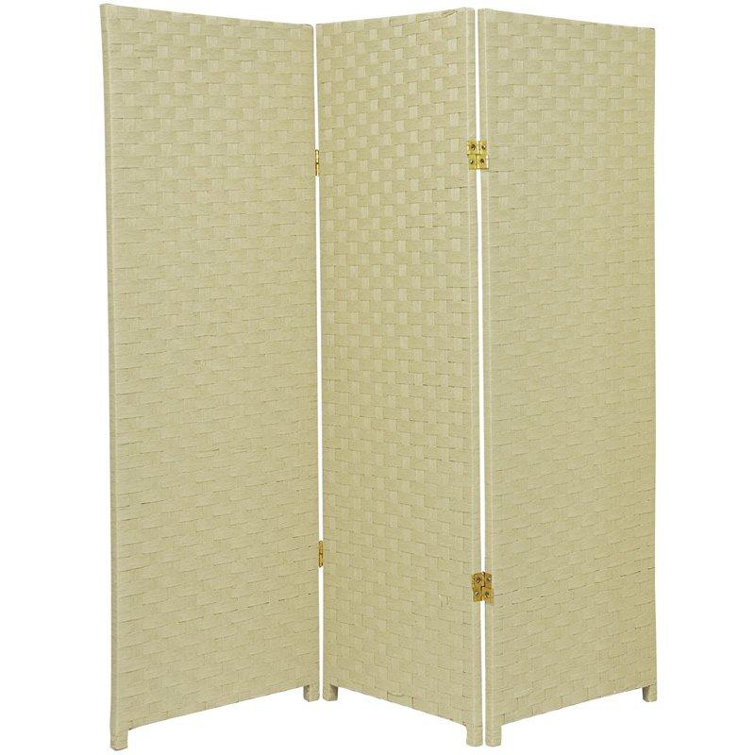Cream Woven Fiber 4' Folding Screen Room Divider