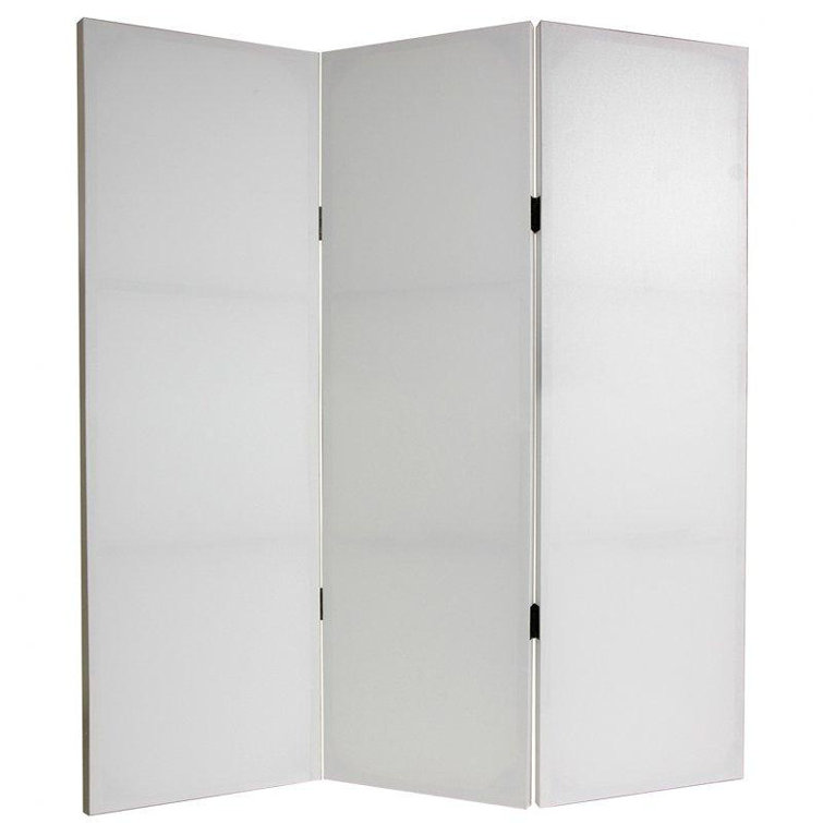 White Canvas 4 ft. Folding Room Divider with Spruce Wood Frame