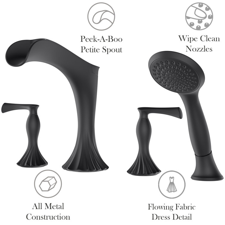 Matte Black Metal Roman Tub Faucet with Hand Shower