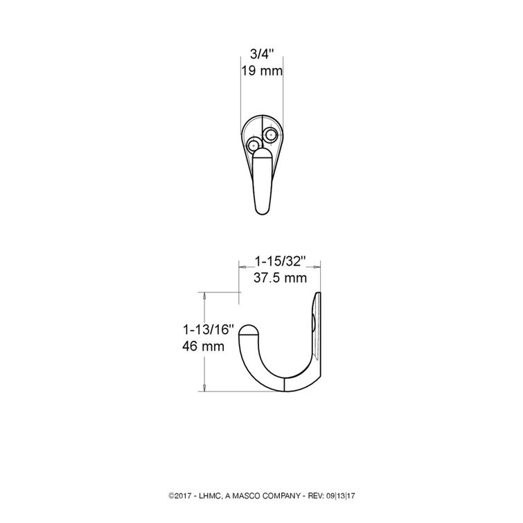 Matte Black Single Prong Wall Hook for Coats and Towels