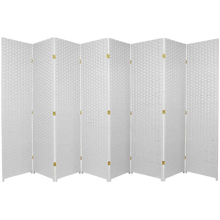 White Woven Fiber 8 Panel Folding Room Divider