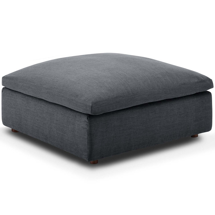 Commix Luxe Linen-Textured Gray Overstuffed Ottoman