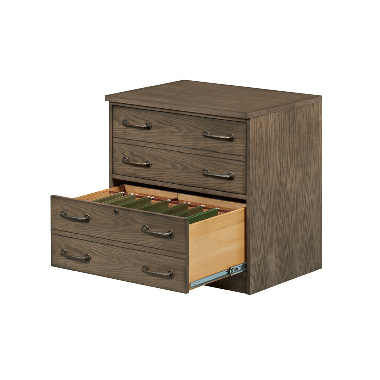 Industrial Brown Oak 2-Drawer Lockable Lateral File Cabinet