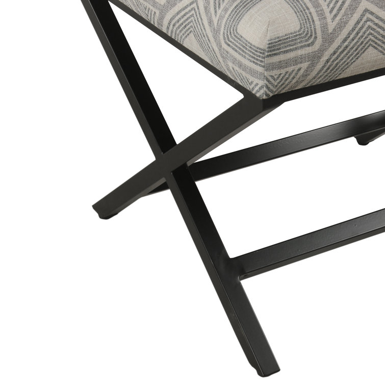 Charcoal Square Geometric Tufted Footstool with Metal X Base