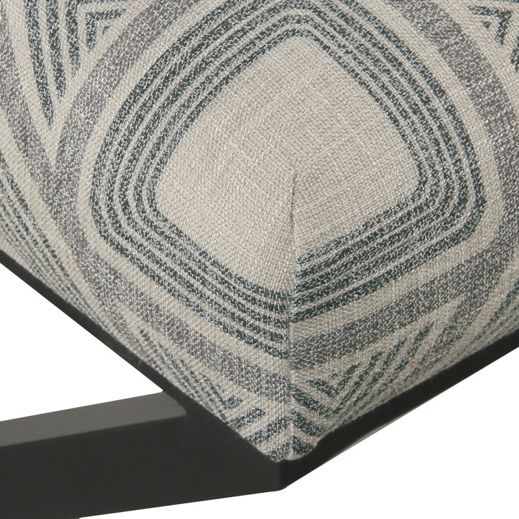 Charcoal Square Geometric Tufted Footstool with Metal X Base